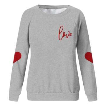 Aniywn Valentines Day Shirts Women Love Heart Print Graphic Tees Cute Long Sleeve Crewneck Tops Casu...