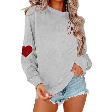 Aniywn Valentines Day Shirts Women Love Heart Print Graphic Tees Cute Long Sleeve Crewneck Tops Casual Sweatshirts Blouses