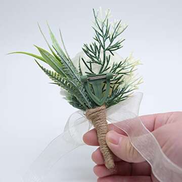 ETERNAL ANGEL Wedding Boutonnieres Ivory Rose Buttonholes Flowers White Artificial Groomsmen Boutonniere Accessories for Groom Men, Set of 6