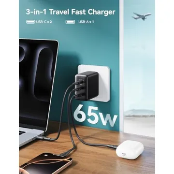 INIU USB C Charger, 3-Port 65W GaN Charger, Compact Foldable PD PPS USB C Wall Charger Block for MacBook Pro/Air, Dell XPS 13, iPad Pro, Samsung Galaxy S23, Note 20/10+, iPhone 16/15/14, Steam Deck