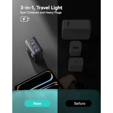 INIU USB C Charger, 3-Port 65W GaN Charger, Compact Foldable PD PPS USB C Wall Charger Block for MacBook Pro/Air, Dell XPS 13, iPad Pro, Samsung Galaxy S23, Note 20/10+, iPhone 16/15/14, Steam Deck