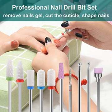 Fiezkaa Nail Drill Bits Set 10Pcs- 3/32 Ceramic Nail Drill Bits for Acrylic Gel Nails Professional E...
