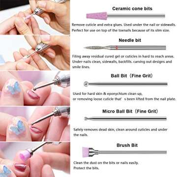 Fiezkaa Nail Drill Bits Set 10Pcs- 3/32 Ceramic Nail Drill Bits for Acrylic Gel Nails Professional Efile Nail Drill Bits Cuticle Remover Diamond Bits for Nails Manicure Pedicure