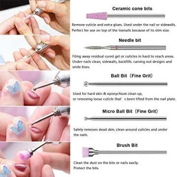 Fiezkaa 10Pcs Nail Drill Bits Set for Gel & Acrylic Nails