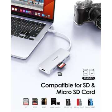 LENTION USB C Hub with 4K HDMI, 3 USB 3.0, SD/Micro SD Card Reader Compatible 2023-2016 MacBook Pro, New Mac Air/Surface, Stable Driver Certified Multi-Port Adapter (CB-C18, Silver)