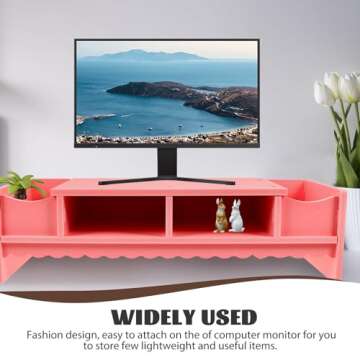 STOBOK Monitor Stand with Drawer Laptop PC Monitor Riser Rack Holder Desk Organizer Tabletop Storage Cabinet Wooden Pink