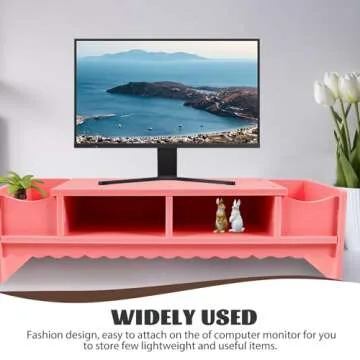 STOBOK Monitor Stand with Drawer Laptop PC Monitor Riser Rack Holder Desk Organizer Tabletop Storage Cabinet Wooden Pink
