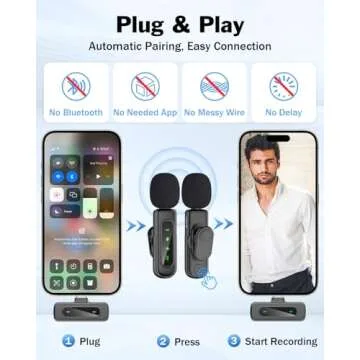 PoP voice Mini Microphone for iPhone 16/15/14/iPad/Android, Wireless Lavalier Microphone with Magnetic Collar Clip, USB-C Mini Lapel Lav Mic with Noise Reduction for Vlog YouTube TikTok, 12H