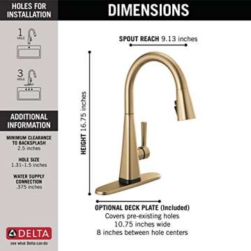 Delta Faucet Lenta Gold Kitchen Faucet Touch, Touch Kitchen Faucets with Pull Down Sprayer, Kitchen Sink Faucet, Faucet for Kitchen Sink, Touch2O Technology, Champagne Bronze 19802TZ-CZ-DST