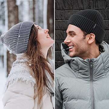30% Merino Wool Beanie Hats for Men and Women, Thick Thermal Lined Winter Skull Caps