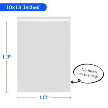 PigPotParty Clear Plastic T-Shirt Bags with Clothing Size Stickers, 10x13 Inches, 100 Pack, Cellopha...