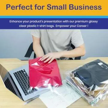 PigPotParty Clear Plastic T-Shirt Bags with Clothing Size Stickers, 10x13 Inches, 100 Pack, Cellophane Shirt Sleeves Packaging Bags for Small Business, Thick, Self-adhesive & Resealable