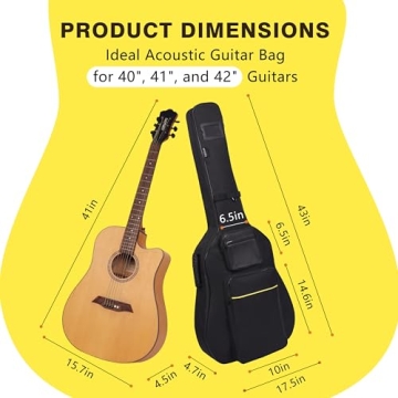 PPOPPO 40 41 42 Inch Acoustic Guitar Bag - Lightweight, Durable Oxford Fabric with 0.35" Padding