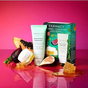 Farmacy Cleanse + Hydrate Duo - Skin Care Set Includes Whipped Greens Foaming Cleanser + Honey Halo Ceramide Face Moisturizer - Travel Size Gift Set to Clean Pores + Replenish Dry Skin (2 Count)