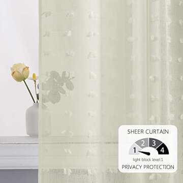 Cream White Curtains with Pom Poms White Sheer Curtains 63 Inch Length 2 Panels Textured Boho Curtains for Bedroom Living Room Window Treatments Drapes Tufts Shabby Chic Grommet Sheer Curtain 52x63