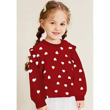 DDSOL Toddler Girls Red Sweatshirts Valentine Sweater Cotton Red and White Shirts Ruffle Long Sleeve Kids Girl Holi Clothes Winter White Heart Tops 5T