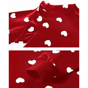 DDSOL Toddler Girls Red Sweatshirts Valentine Sweater Cotton Red and White Shirts Ruffle Long Sleeve Kids Girl Holi Clothes Winter White Heart Tops 5T