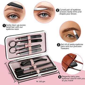 Eyebrow Trimmer 8-Pack - Eyebrow Tweezers Set - Eyebrow Shaping Kit for Women & Men With Razor, Brus...