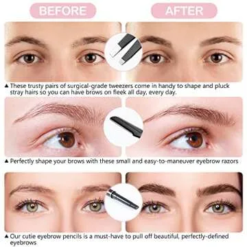 Eyebrow Trimmer 8-Pack - Eyebrow Tweezers Set - Eyebrow Shaping Kit for Women & Men With Razor, Brush With Comb, Pencil, and Scissors in Padded Case