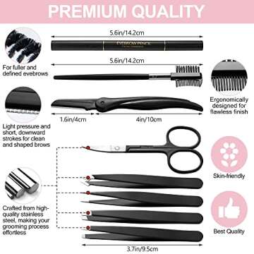 Eyebrow Trimmer 8-Pack - Eyebrow Tweezers Set - Eyebrow Shaping Kit for Women & Men With Razor, Brush With Comb, Pencil, and Scissors in Padded Case
