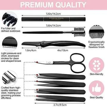 Eyebrow Trimmer 8-Pack - Eyebrow Tweezers Set - Eyebrow Shaping Kit for Women & Men With Razor, Brush With Comb, Pencil, and Scissors in Padded Case