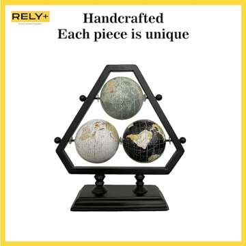 Rely+ Earth Globe for Desk & Office Decor 3-inch 3 Ball - Classy Desktop World Rotating Globe with Stand - Perfect for Bookshelf, and Table - Unique Men's Office Decor and Gifts - Blue-Black-Grey