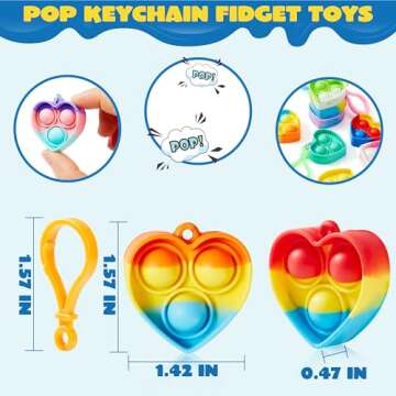 JOYIN Heart Pop Fidget Keychain 30 Pack Pop Fidget Toys Bulk Party Favors for Kids 4-8,8-12 Years, G...