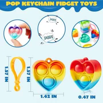 JOYIN Heart Pop Fidget Keychain 30 Pack Pop Fidget Toys Bulk Party Favors for Kids 4-8,8-12 Years, G...