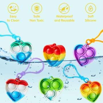 JOYIN Heart Pop Fidget Keychain 30 Pack Pop Fidget Toys Bulk Party Favors for Kids 4-8,8-12 Years, Goodie Bag Stuffers Classroom Prizes Birthday Sensory Toys Gifts