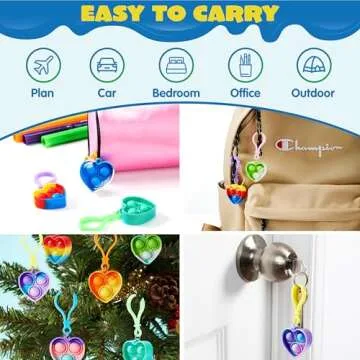 JOYIN Heart Pop Fidget Keychain 30 Pack Pop Fidget Toys Bulk Party Favors for Kids 4-8,8-12 Years, Goodie Bag Stuffers Classroom Prizes Birthday Sensory Toys Gifts