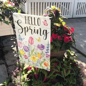 Tulip Hello Spring Garden Flag 12x18 Inch Double-Sided, Outdoor Floral Spring Decorations for Home &...