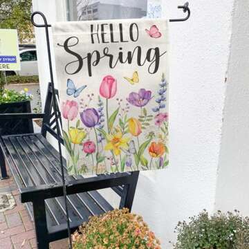 Tulip Hello Spring Garden Flag 12x18 Inch Double-Sided, Outdoor Floral Spring Decorations for Home & Porch & Yard, Small Burlap April Garden Flag for Outside, Farmhouse Welcome Flower Decor for Easter