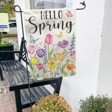 Tulip Hello Spring Garden Flag 12x18 Inch Double-Sided, Outdoor Floral Spring Decorations for Home & Porch & Yard, Small Burlap April Garden Flag for Outside, Farmhouse Welcome Flower Decor for Easter
