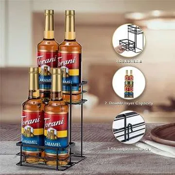Elegant Coffee Syrup Organizer Rack - 4 Bottle Capacity