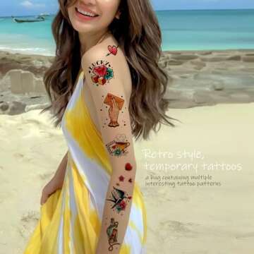 51 tattoo sets,American retro tattoos, retro and innovative designs, beautiful small tattoos, temporary tattoos for adults and kids