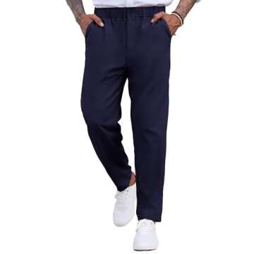 COOFANDY Men's Chino Pants Modern Lightweight Elastic Waist Relaxed-Fit Trousers Big and Tall(Navy B...