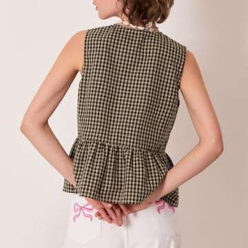 Women Tie Front Peplum Tank Tops Y2K Sleeveless Lace Up Ruffle Hem Babydoll Vest Shirts Cute Summer ...