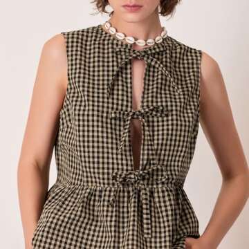 Women Tie Front Peplum Tank Tops - Chic Y2K Style