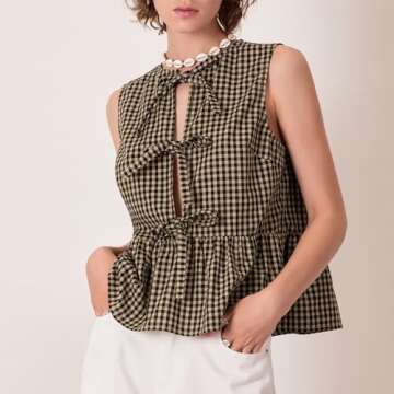 Women Tie Front Peplum Tank Tops - Chic Y2K Style