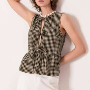 Women Tie Front Peplum Tank Tops - Chic Y2K Style
