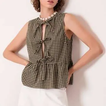 Women Tie Front Peplum Tank Tops - Chic Y2K Style