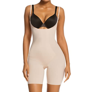 SHAPERX Shapewear for Women Tummy Control Open Bust Thigh Slimmer Body Shaper, SZ2490293-Beige-L