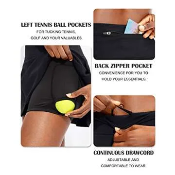 Soothfeel Pleated Tennis Skirt for Women with Pockets Women's High Waisted Athletic Golf Skorts Skirts for Workout Running（Black, M）