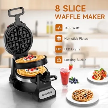 Double Belgian Waffle Maker 180°Flip with Nonstick Plates