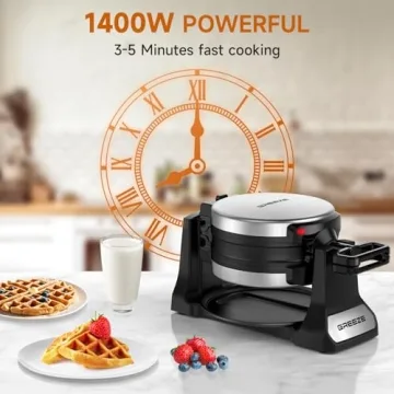 Double Belgian Waffle Maker 180°Flip with Nonstick Plates