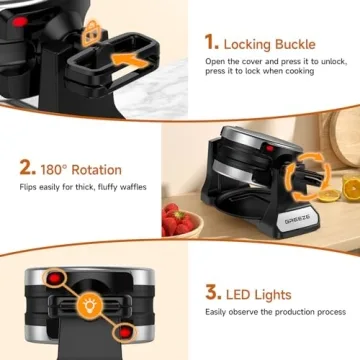 Double Belgian Waffle Maker 180°Flip with Nonstick Plates