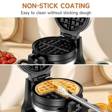 Double Belgian Waffle Maker 180°Flip with Nonstick Plates