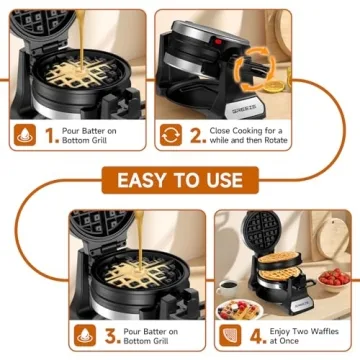 Double Belgian Waffle Maker 180°Flip with Nonstick Plates