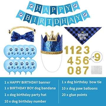 Selemoy Dog Birthday Party Supplies, Birthday Hat Bandana Scarf with Cute Dog Bow Tie, Flag, Balloon...