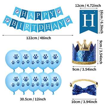 Selemoy Dog Birthday Party Supplies, Birthday Hat Bandana Scarf with Cute Dog Bow Tie, Flag, Balloons for Small Medium Dogs Pets, Doggie Birthday Party Supplies Decorations